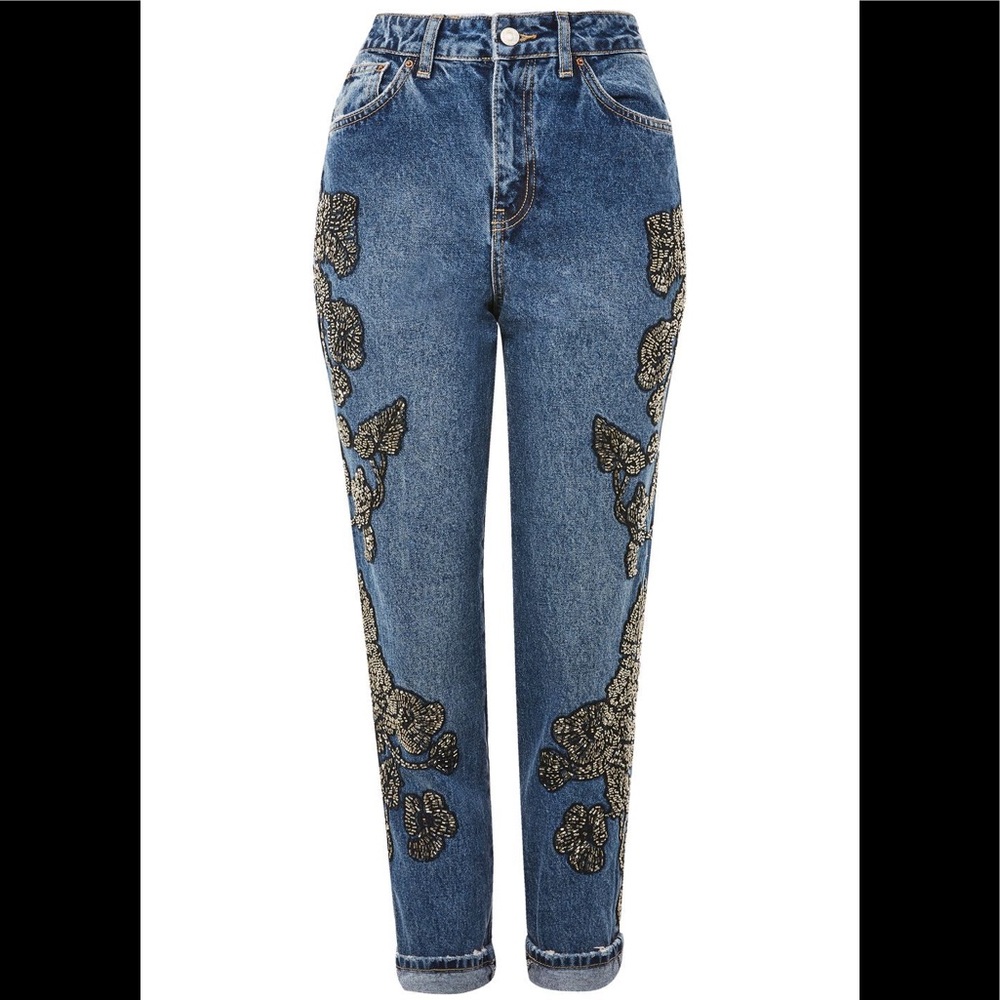 Topshop‎ beaded Moto MOM denim jeans 28 d 30